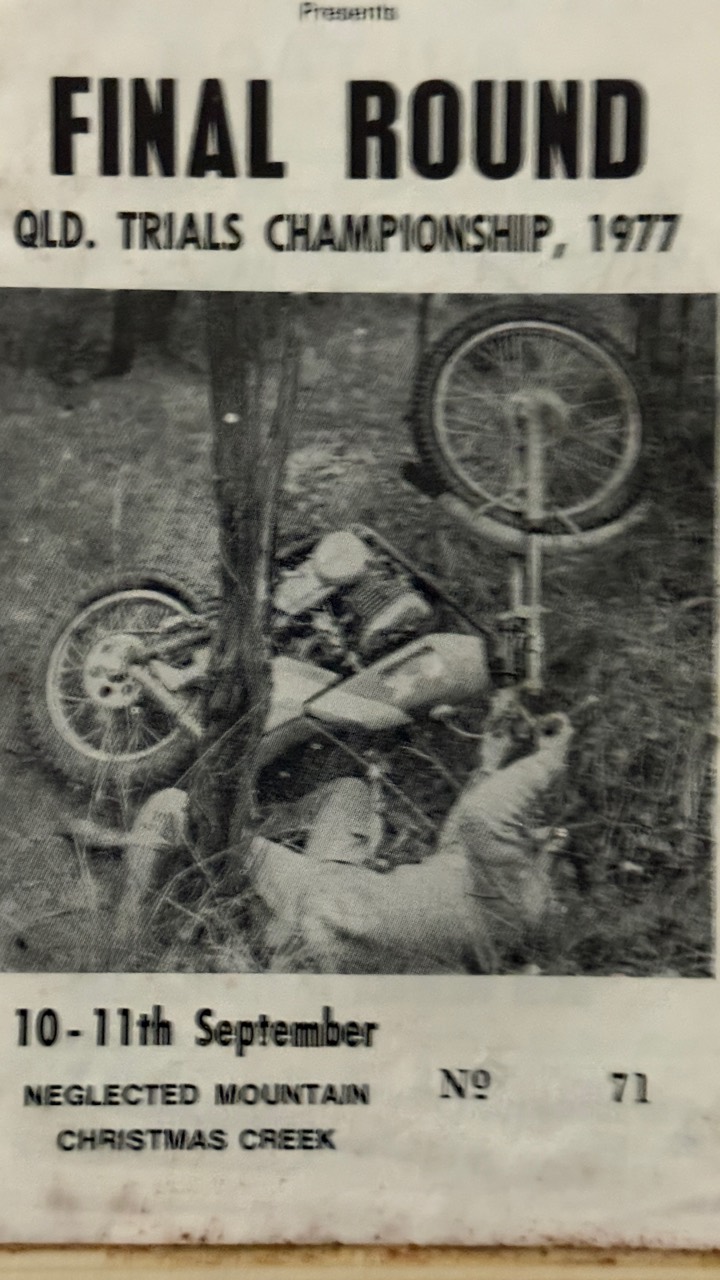 Black-and-white 1977 Queensland Trials Championship programme from Scott van Iperen’s motorcycle competition history